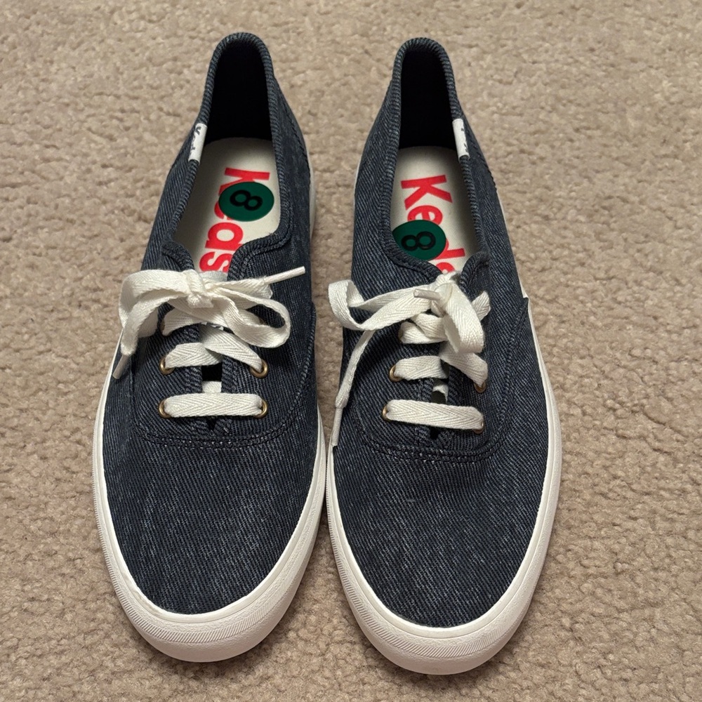 Keds Dark Denim Canvas Lace-Up Sneakers with White Soles